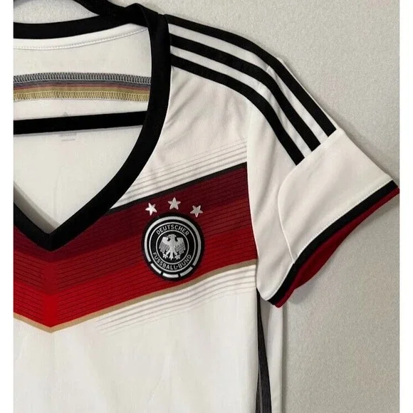 Adidas Shirt Deutscher Fussball-Bund Soccer Climacool Women Medium White V Neck - Picture 4 of 16